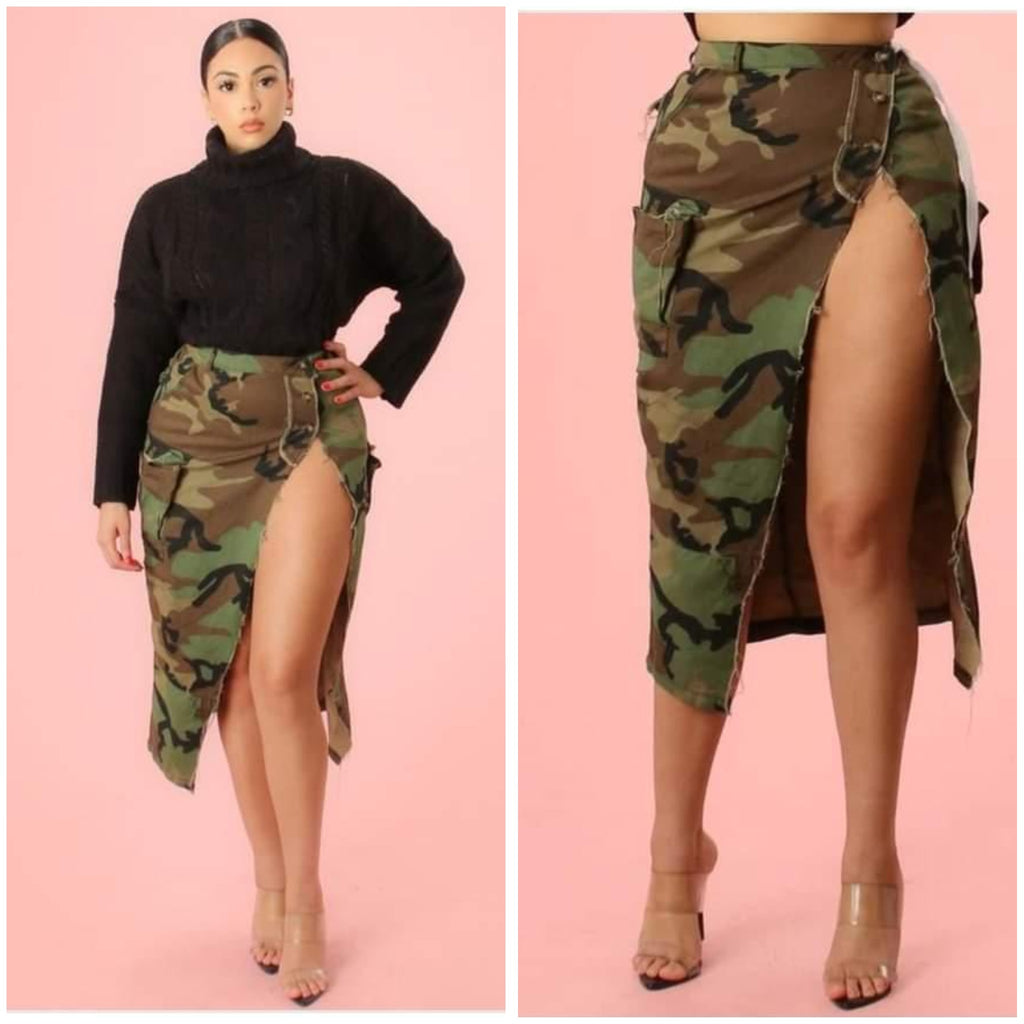 Army High Split Skirt