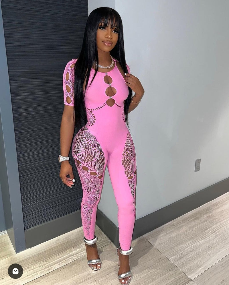 Poppn Pink Net Jumpsuit