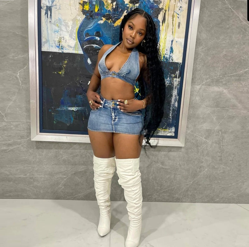 Demin Crop Skirt Set