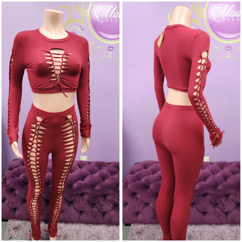 Burgundy Split Pants Set