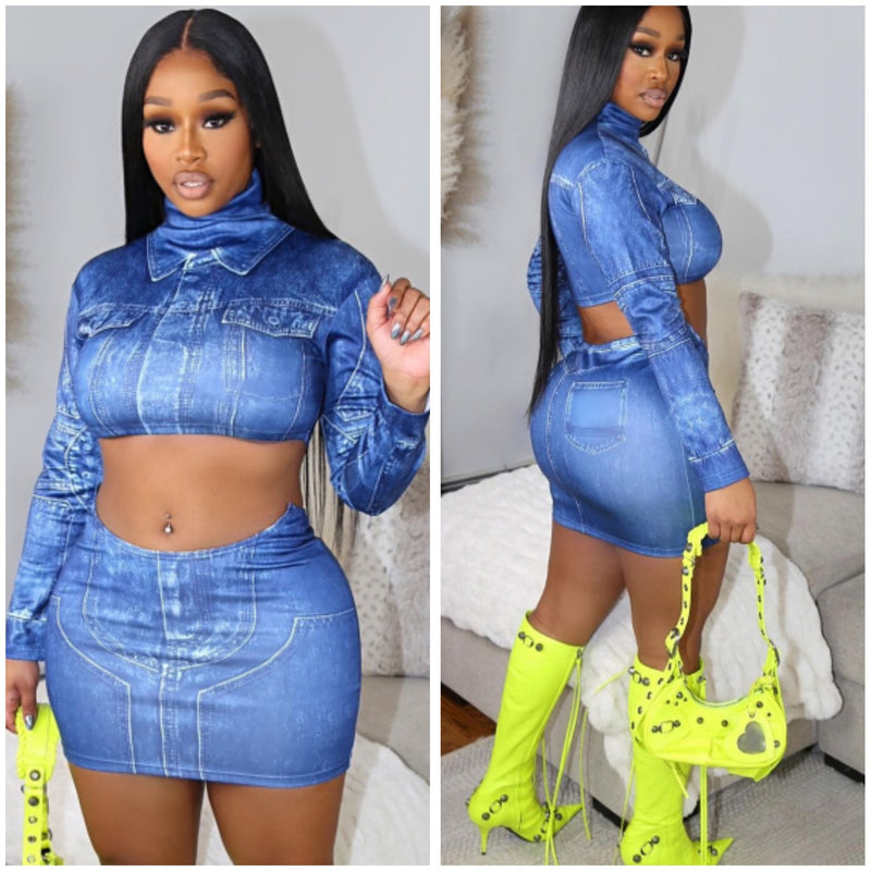 Demin Type Skirt Set