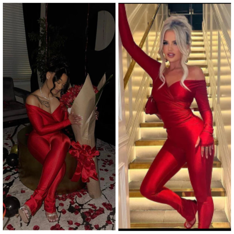 Red Wrap Up Pants Set