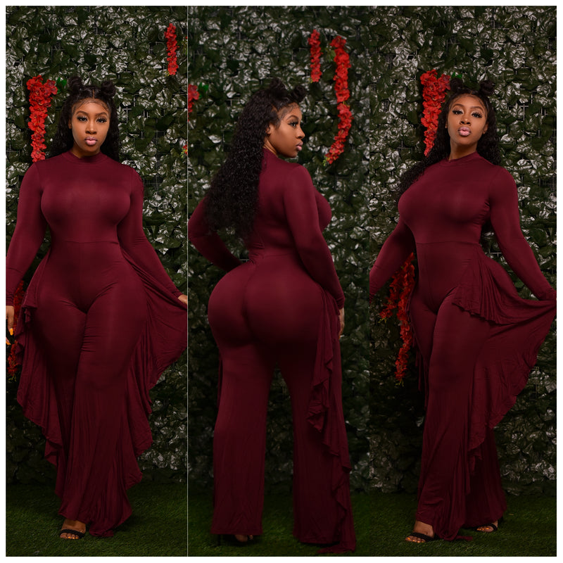 Burgundy Ruffle Jumpsuit
