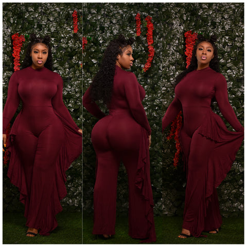 Burgundy Ruffle Jumpsuit