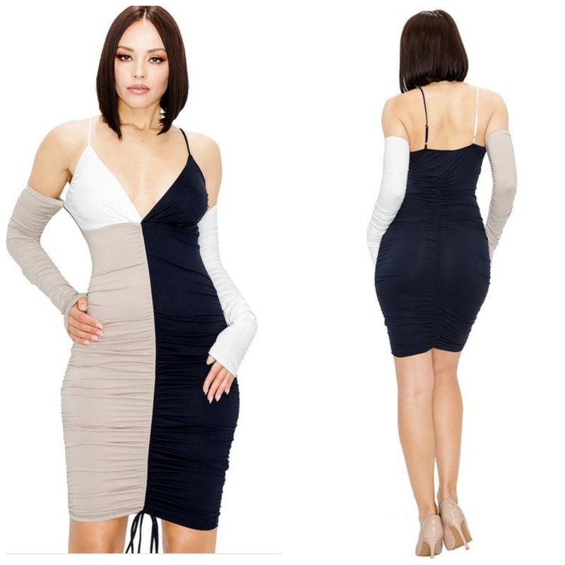 Nude/Navy/White Color Block Dress