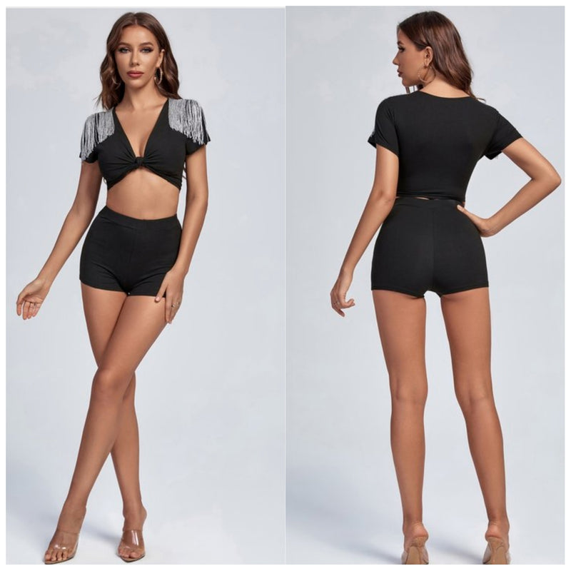 Black Tassle Short Set