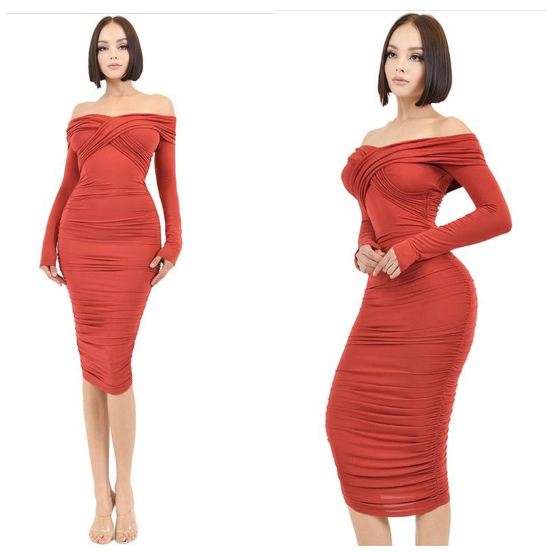 Rusty Off the Shoulder Dress