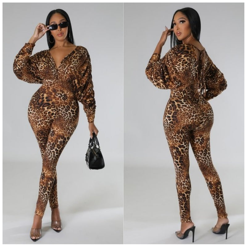 Leopard Ruffle Sleeve Jumpsuit